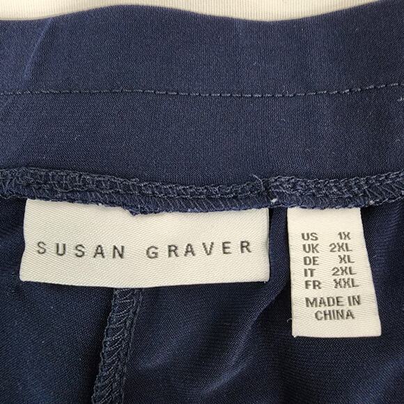 Susan Graver Womens Regular Liquid Knit Straight Leg Pants 1X Navy Blue Pull On - Picture 8 of 10